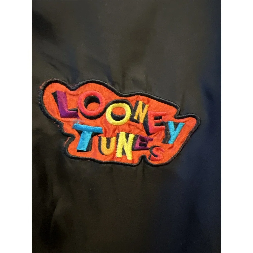 Men's Vintage 100% Silk Loony Tunes Black Lightweight Jacket Size Large 1994
